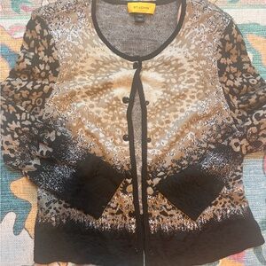 St. John Leopard Neutral Snap front Knit Cardigan large